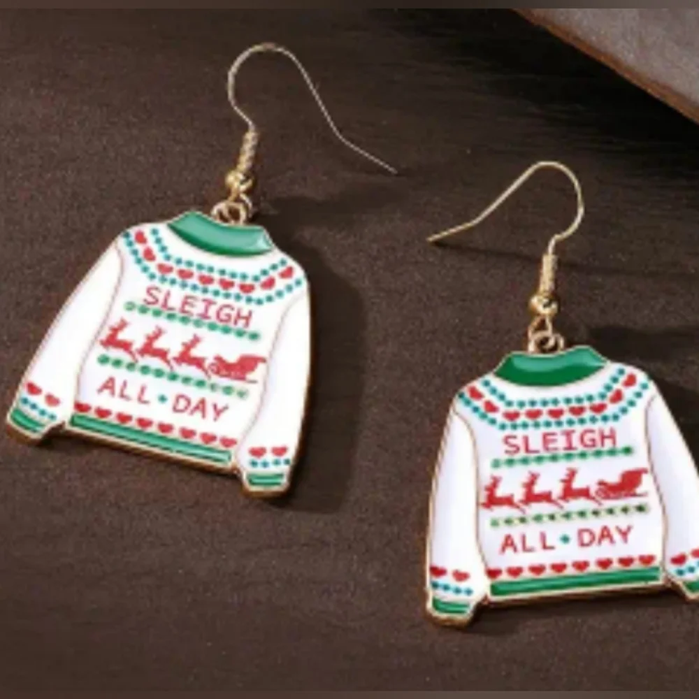 NEW Green Red Festive Christmas Holiday Ugly‎ Sweater Gift Earrings